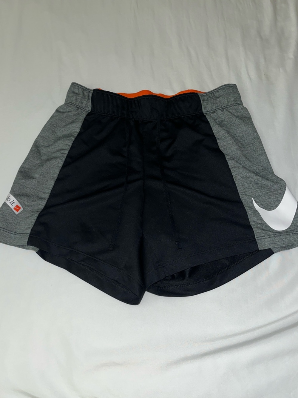 Nike Pro Dri Fit Black & Gray Athletic Shorts with White Swoosh
